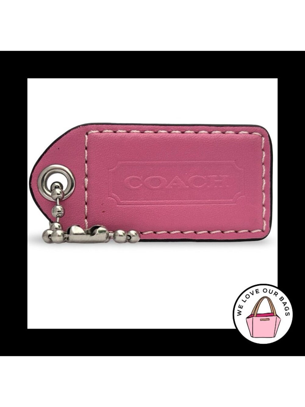 X-Large COACH Y2K VINTAGE Hang Tag 3" Pink Leather Bag Charm Keychain Fob Nickel